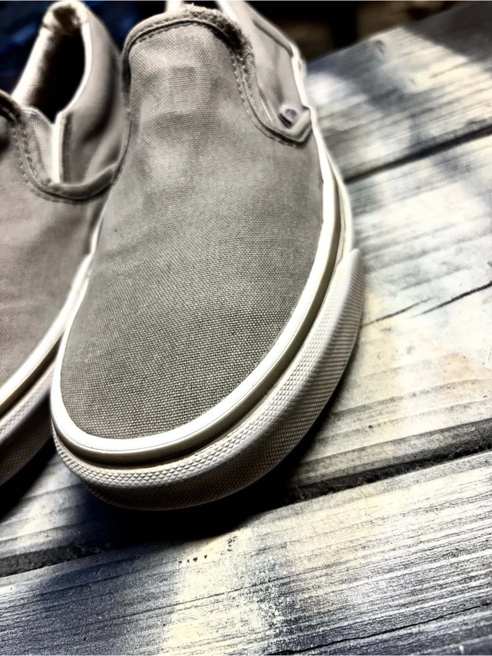 Vans Women's Slip-On Sneakers in Light Gray Canvas